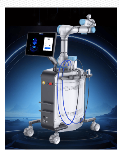 Aesthetic Robot AI Gerät mit Roboterarm und Touchscreen